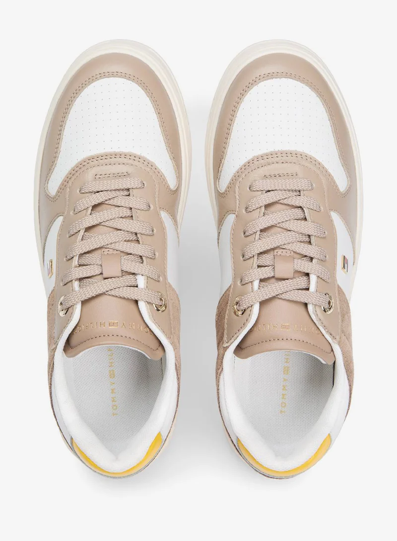 Tommy Hilfiger  Leather Mixed Texture Cupsole Trainers for Women | Best Price UAE