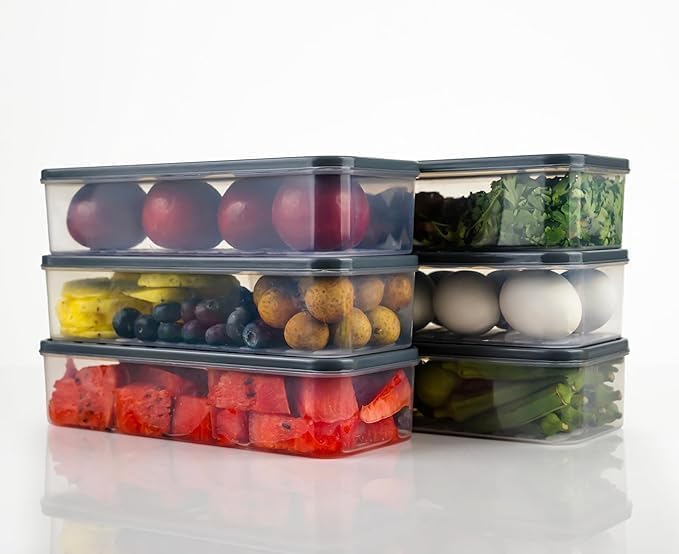 LEMBOSE Fridge Storage Boxes Fridge Organizer with Removable Lid Stackable Fridge Storage Freezer Storage Containers for Fish, Meat, Vegetables, Fruits (1200ML, Pack of 6) - Image 2