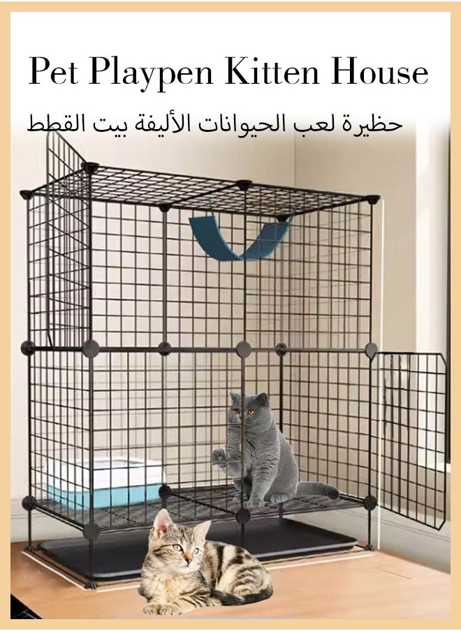 Generic - Large DIY Cat Cage with Tray Indoor Small Pet Cat Kennel Kitten Cage Cat Enclosures DIY Cat Playpen Metal Kennel for Cats Ferret Chinchilla Rabbit Small Animals - Image 1