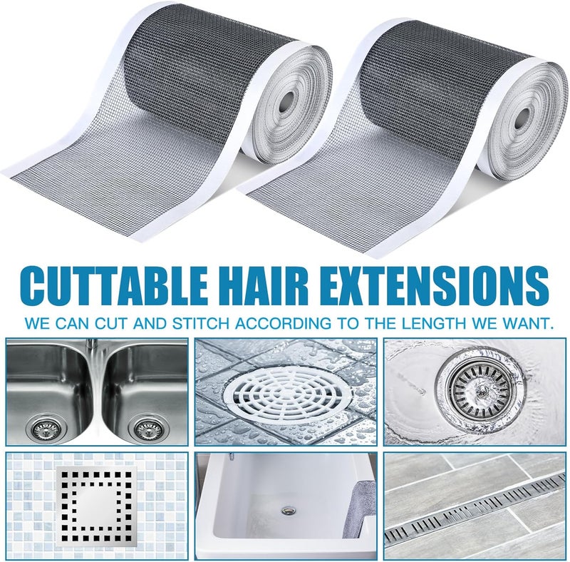 Leriton 2 Pcs 4 Inch x 33 ft Cutable Disposable Shower Drain 10 cm x 10 m Hair Catch Mesh Stickers Disposable Shower Drain Sticker DIY Drain Hair Catch with Removal Tool for Bathroom Bathtub Kitchen - Image 3