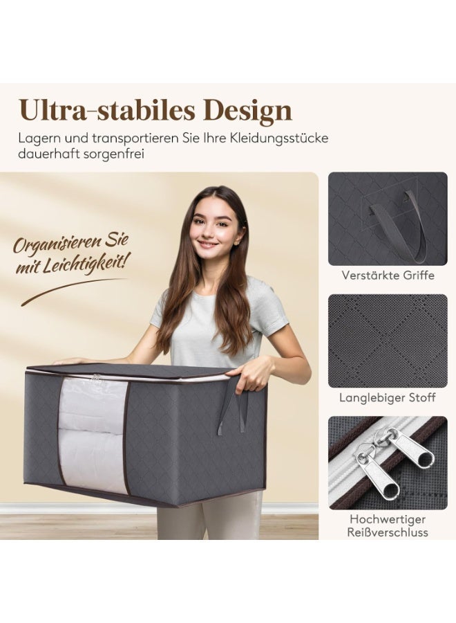 Beauenty Pack of 6 Large Storage Bags, Duvets Storage Box with Lid, Reinforced Handle, Clothing Storage Bag, Clothes Box, Moving Boxes for Clothes, Clothes, Bedding, Grey - Image 2