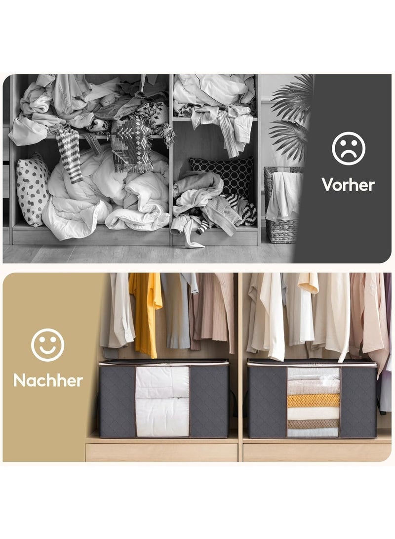 Beauenty Pack of 6 Large Storage Bags, Duvets Storage Box with Lid, Reinforced Handle, Clothing Storage Bag, Clothes Box, Moving Boxes for Clothes, Clothes, Bedding, Grey - Image 4