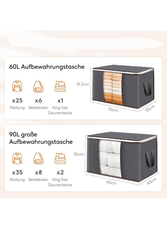 Beauenty Pack of 6 Large Storage Bags, Duvets Storage Box with Lid, Reinforced Handle, Clothing Storage Bag, Clothes Box, Moving Boxes for Clothes, Clothes, Bedding, Grey - Image 5