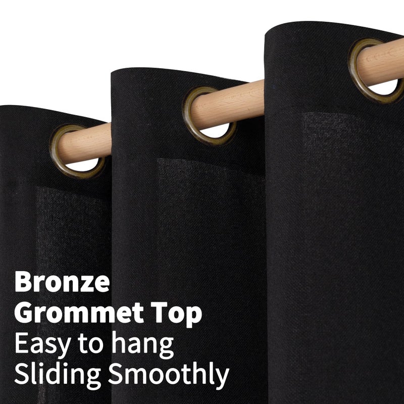 Youngstex Black Linen Curtains 63 Inch Length 2 Panels For Short Windows Bronze Grommet Halloween Drapes Light Filtering For Bedroom Living Room Gothic Decorative  52 X 63 Inch - Image 2