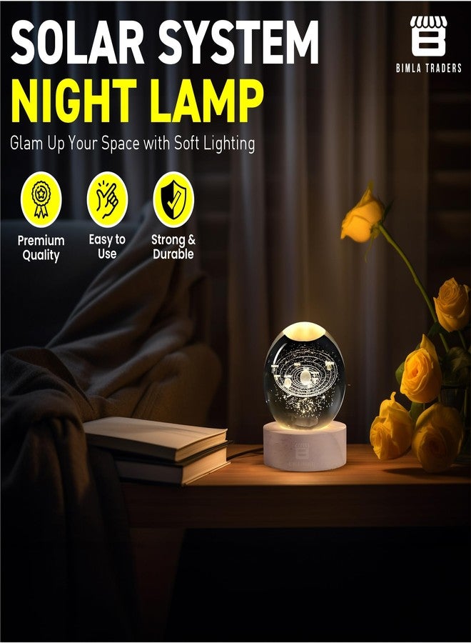 BTfash 3D Solar System Crystal Ball Night Light, Planet Ball for Bedrooms, Table LED Lamp with Woodern Base for Teens Boys and Girls - Image 2
