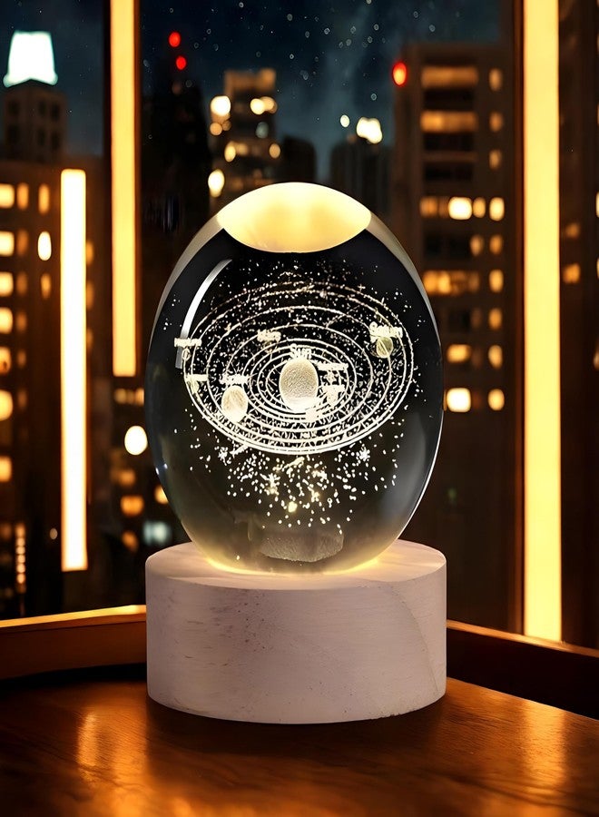 BTfash 3D Solar System Crystal Ball Night Light, Planet Ball for Bedrooms, Table LED Lamp with Woodern Base for Teens Boys and Girls - Image 1