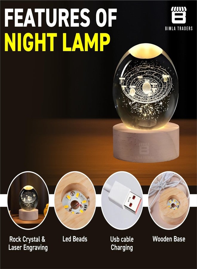 BTfash 3D Solar System Crystal Ball Night Light, Planet Ball for Bedrooms, Table LED Lamp with Woodern Base for Teens Boys and Girls - Image 4