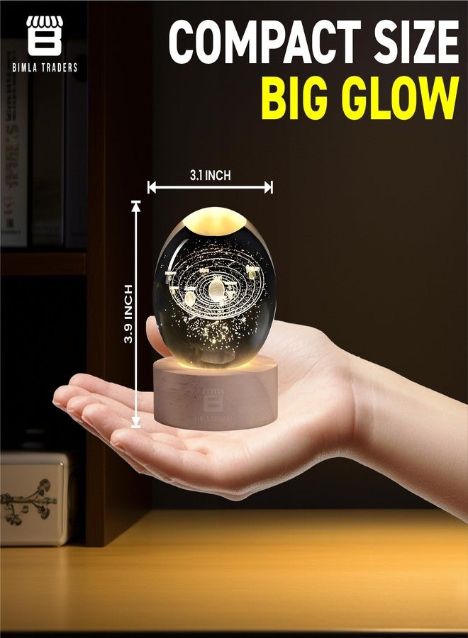 BTfash 3D Solar System Crystal Ball Night Light, Planet Ball for Bedrooms, Table LED Lamp with Woodern Base for Teens Boys and Girls - Image 3
