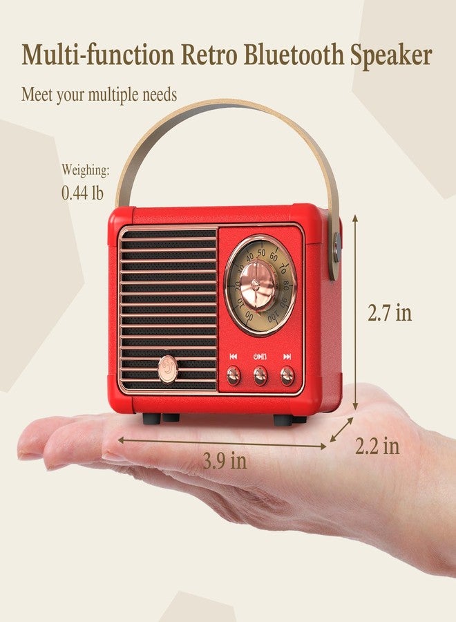 PRUNUS J-999 Retro Bluetooth Speaker,Vintage Decor,Mini Wireless Bluetooth Speaker,Cute Old Fashion Style Support USB/TF Card/AUX for Kitchen Desk Bedroom Office Party Outdoor(Red) - Image 3