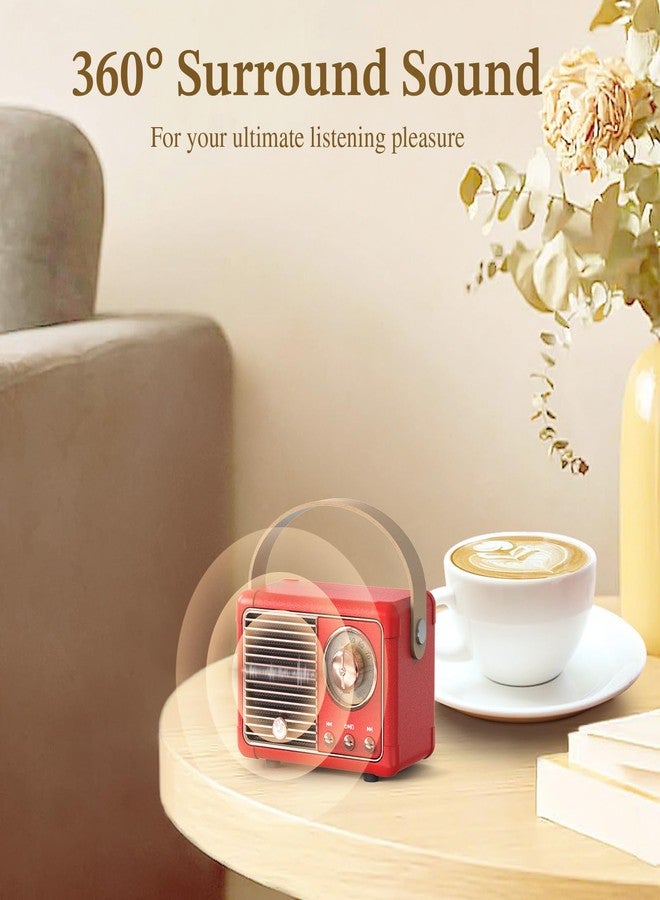 PRUNUS J-999 Retro Bluetooth Speaker,Vintage Decor,Mini Wireless Bluetooth Speaker,Cute Old Fashion Style Support USB/TF Card/AUX for Kitchen Desk Bedroom Office Party Outdoor(Red) - Image 2