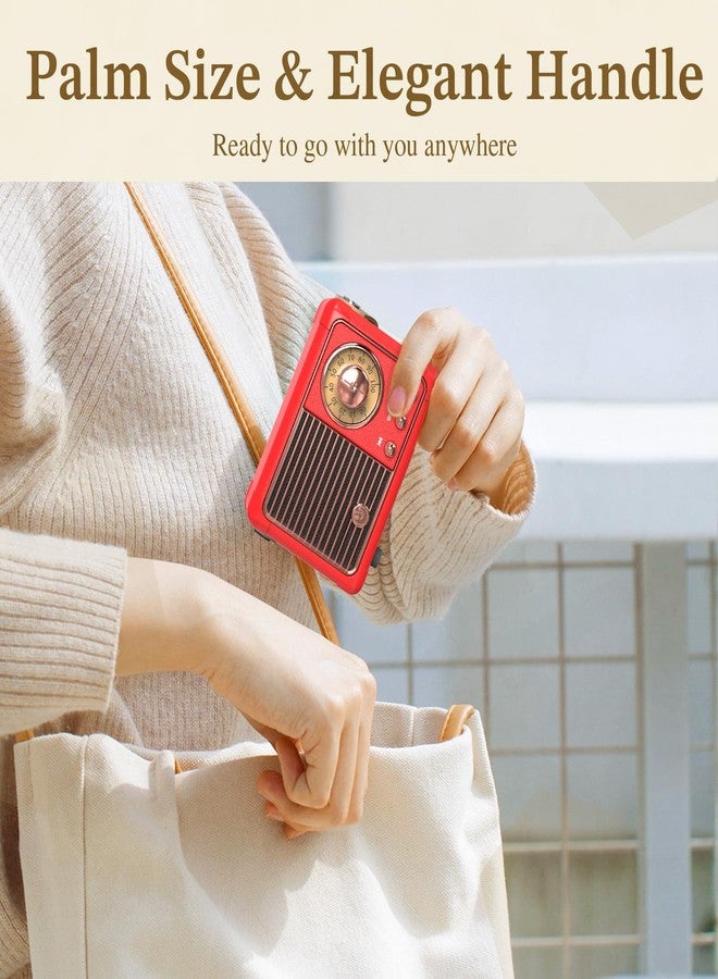 PRUNUS J-999 Retro Bluetooth Speaker,Vintage Decor,Mini Wireless Bluetooth Speaker,Cute Old Fashion Style Support USB/TF Card/AUX for Kitchen Desk Bedroom Office Party Outdoor(Red) - Image 5