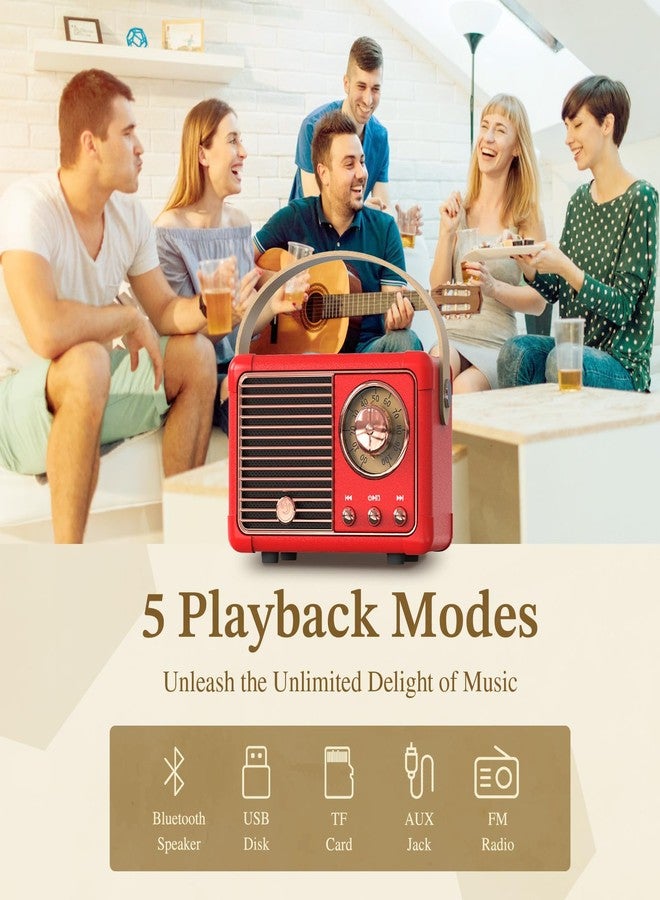 PRUNUS J-999 Retro Bluetooth Speaker,Vintage Decor,Mini Wireless Bluetooth Speaker,Cute Old Fashion Style Support USB/TF Card/AUX for Kitchen Desk Bedroom Office Party Outdoor(Red) - Image 4