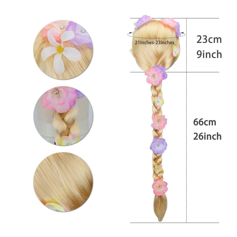 STYLER Long Blonde Rapunzel Wigs For Kids - Princess Girl Costume Cosplay Fairytale Ball Braid Wigs For Halloween Christmas Party Hair - Image 5