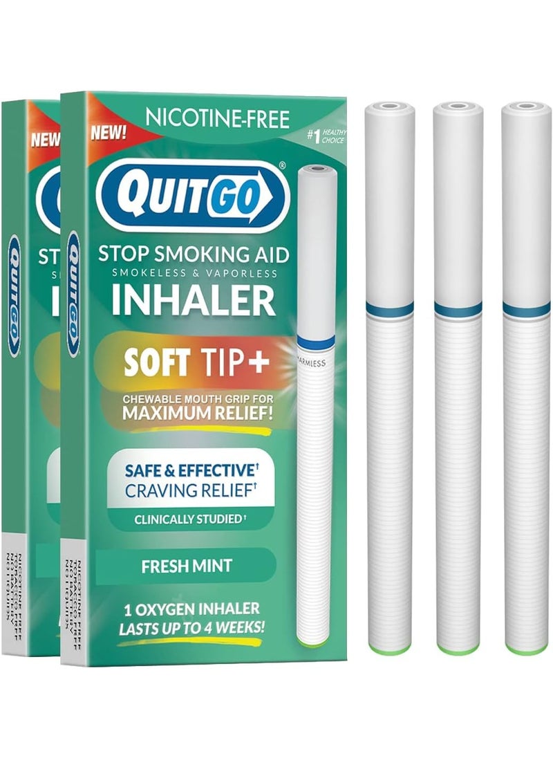QUITGO - Soft-Tip Smokeless Vapor-Less Inhaler | 100% Natural, Nicotine-Free Inhaler for Oral Support Habit Replacement When You Want to Quit Smoking (3 Pack, Fresh Mint) - Image 1