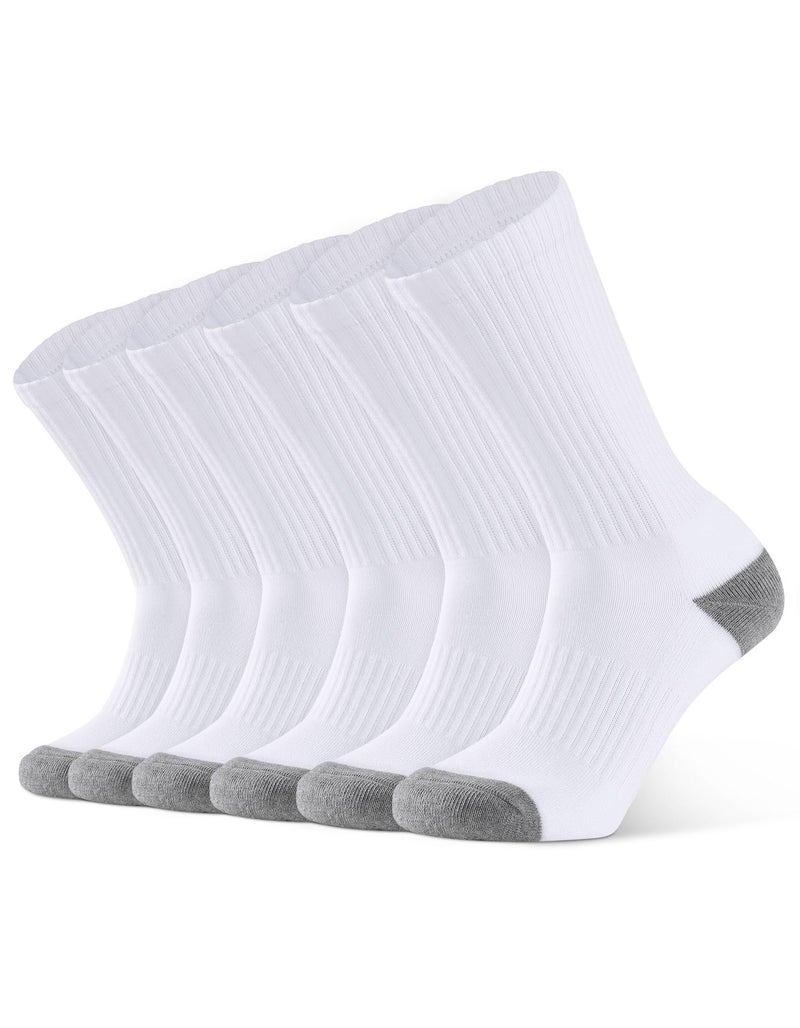 CLOSEMATE Mens Athletic Cushioned Crew Socks 6 Pairs Cotton Breathable for Work Training Sports(6White, Size L) - Image 1