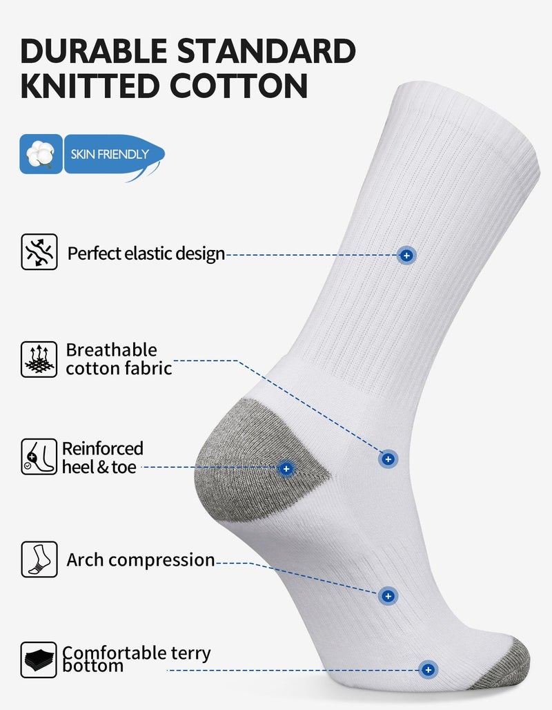 CLOSEMATE Mens Athletic Cushioned Crew Socks 6 Pairs Cotton Breathable for Work Training Sports(6White, Size L) - Image 2