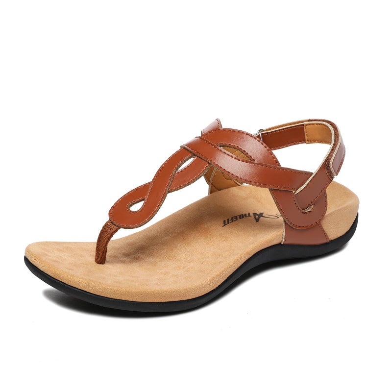 Athlefit Women's Brown Orthopedic Arch Support Thong Sandals Comfortable Walking Dressy Flat Sandals Size 9 - Image 1