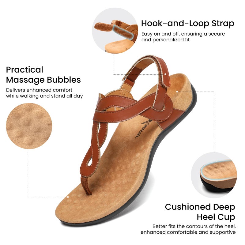 Athlefit Women's Brown Orthopedic Arch Support Thong Sandals Comfortable Walking Dressy Flat Sandals Size 9 - Image 4