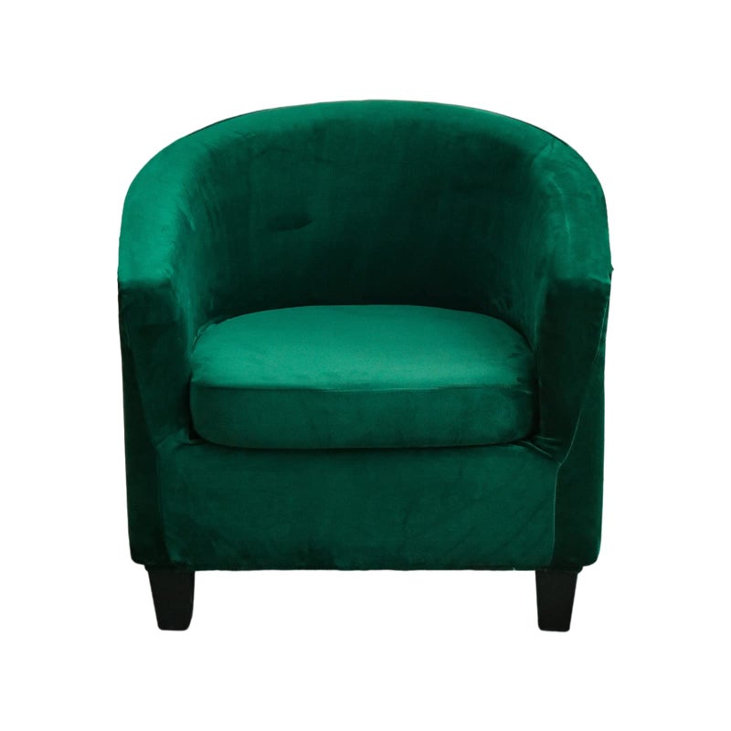 NILUOH Velvet Club Chair Slipcover 2 Piece Stretch Tub Chair Cover Round Barrel Chair Covers Non Slip Armchair Covers Couch Covers with Elastic Bottom for Bar Counter Living RoomDark Green