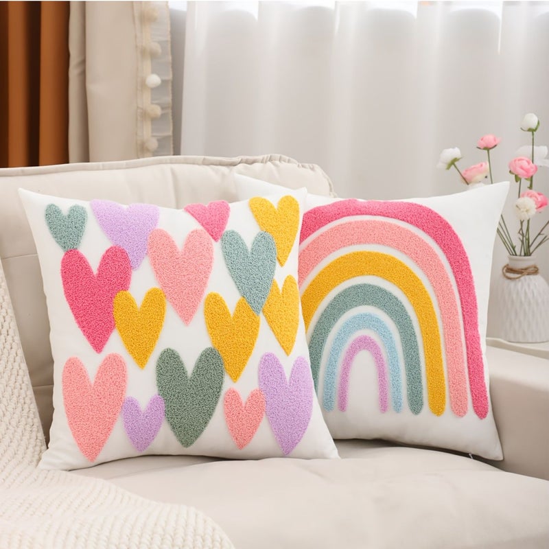 Vibrant Rainbow Heart Canvas Pillow Cover 18x18 Love Pink Geometric Zip - Image 1