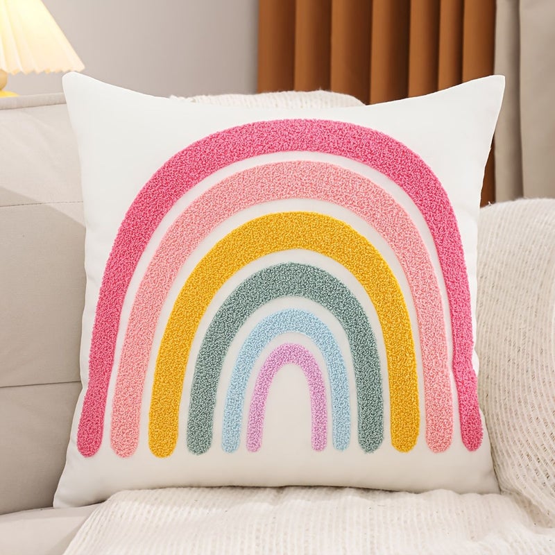 Vibrant Rainbow Heart Canvas Pillow Cover 18x18 Love Pink Geometric Zip - Image 2