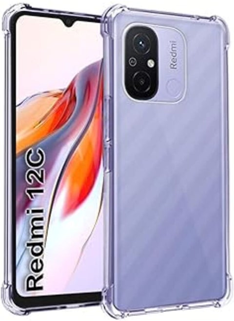(Redmi 12C) Case Compatible with Xiaomi Redmi 12C Soft TPU Silicone Bumper Shockproof Reinforced Corner Full Camera Protection Transparent Case Cover