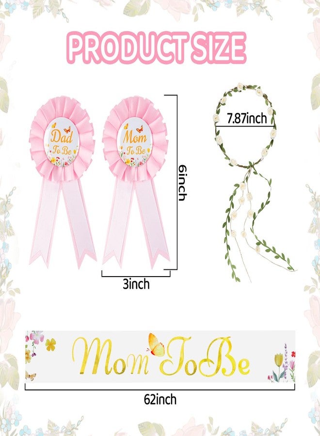 rolyta Wildflower Mom to Be Sash Set with Flower Headband and Pins for Mom and Dad, Baby in Bloom Mommy to Be Sash for Baby Shower Gender Reveal Party Favors, Pregnancy Photo Props - Image 2