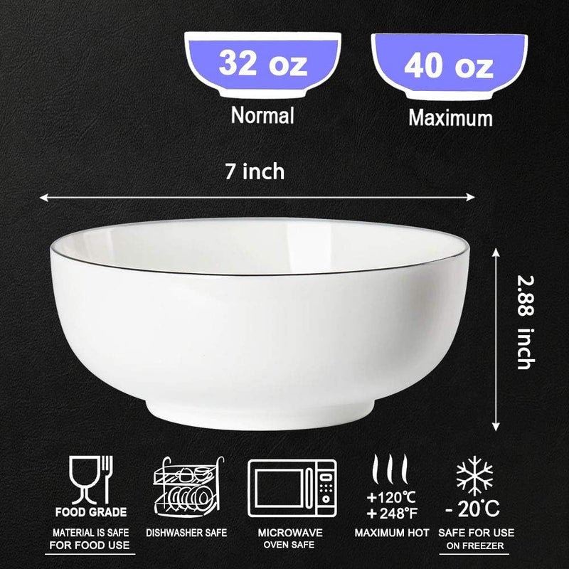 Hesen 40 Ounce Large Soup Bowls Large Cereal Bowls Large Pho Bowls Durable Porcelain Rimmed OffWhite Bowls Set of 4 7 Inch - Image 2