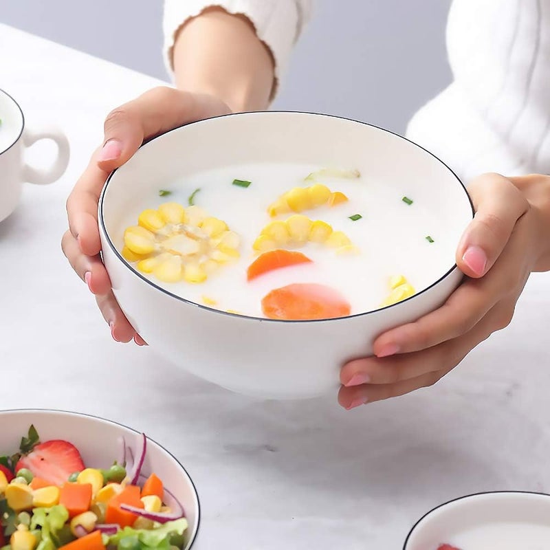 Hesen 40 Ounce Large Soup Bowls Large Cereal Bowls Large Pho Bowls Durable Porcelain Rimmed OffWhite Bowls Set of 4 7 Inch - Image 3