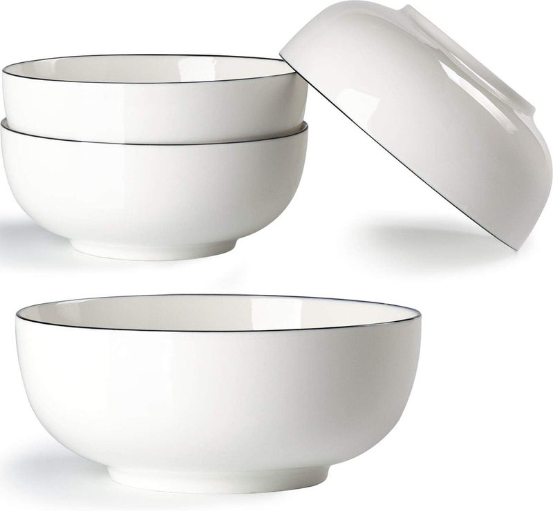 Hesen 40 Ounce Large Soup Bowls Large Cereal Bowls Large Pho Bowls Durable Porcelain Rimmed OffWhite Bowls Set of 4 7 Inch - Image 1