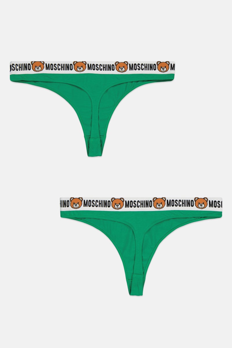 MOSCHINO Women 2 Pieces Brand Logo Panty, Green  - Image 2