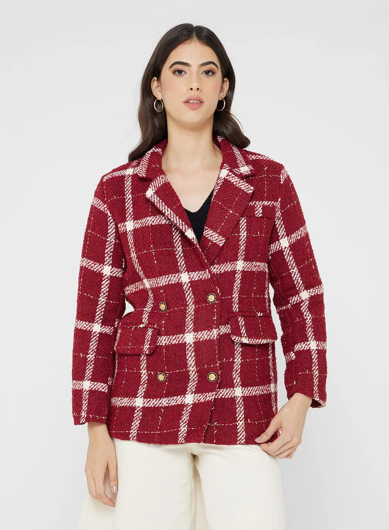 Ginger Woolen Longline Plaid Coat