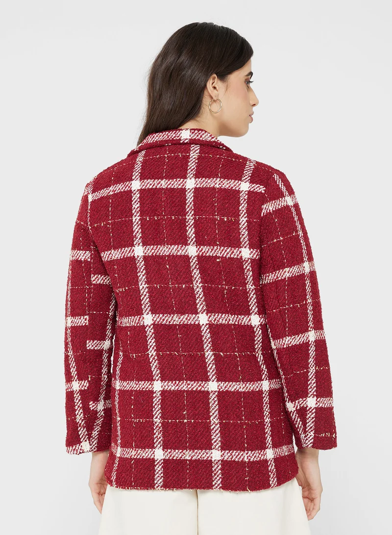 Ginger Woolen Longline Plaid Coat