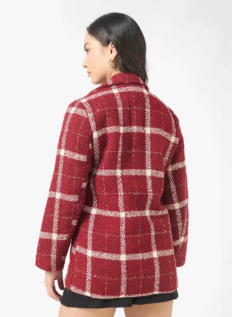 Ginger Woolen Longline Plaid Coat