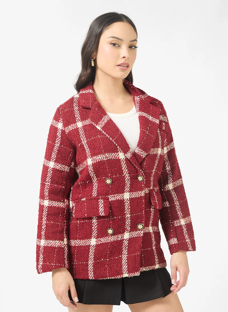 Ginger Woolen Longline Plaid Coat