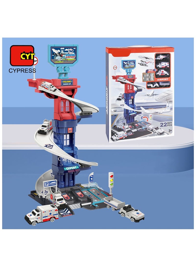 Cypresshop New Arrival Kids Assembled Airport Parking Lot Toy Amazing Car Parking Slide Track Toys with 4 Cars for Kids  - Image 1