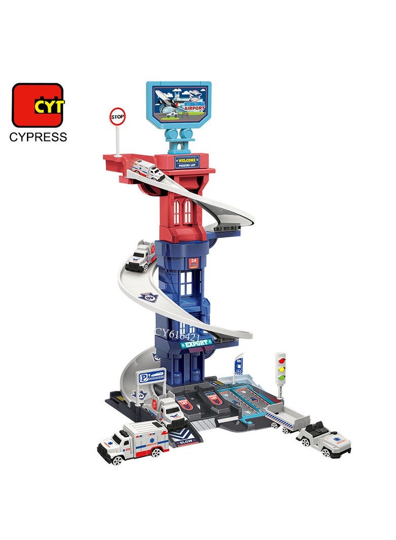 Cypresshop New Arrival Kids Assembled Airport Parking Lot Toy Amazing Car Parking Slide Track Toys with 4 Cars for Kids  - Image 2