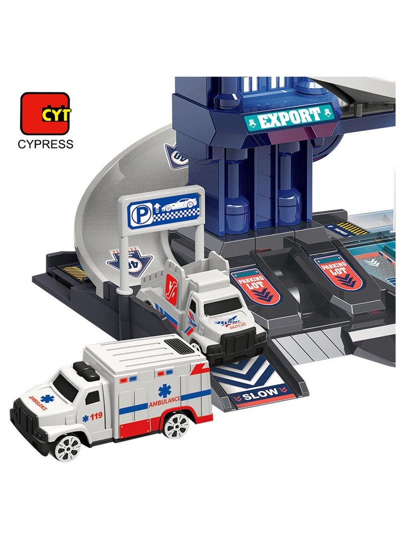 Cypresshop New Arrival Kids Assembled Airport Parking Lot Toy Amazing Car Parking Slide Track Toys with 4 Cars for Kids  - Image 4