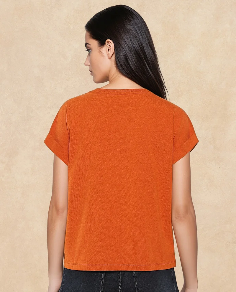 Rareism Women's Floral Satin Printed T Shirt