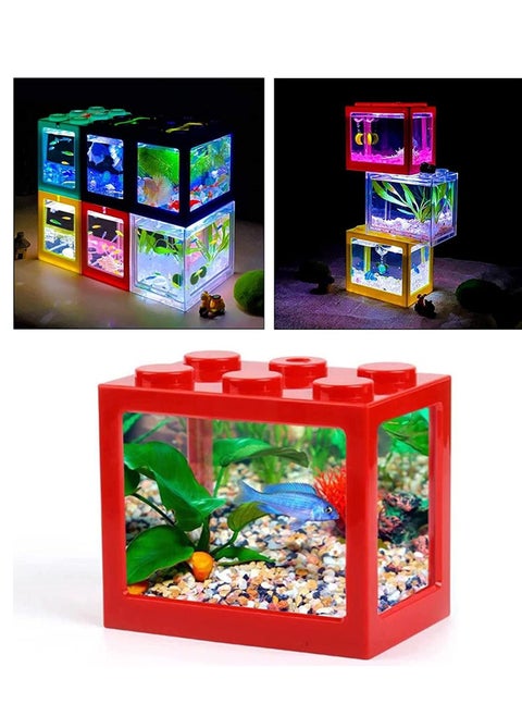 مجموعة مكعبات بناء صغيرة إبداعية بمنفذ USB بحجم 16 × 10.5 × 14 سم مع إضاءة LED للسلحفاة والزواحف والروبيان والطحالب والسرطان والحشرات باللون الأحمر