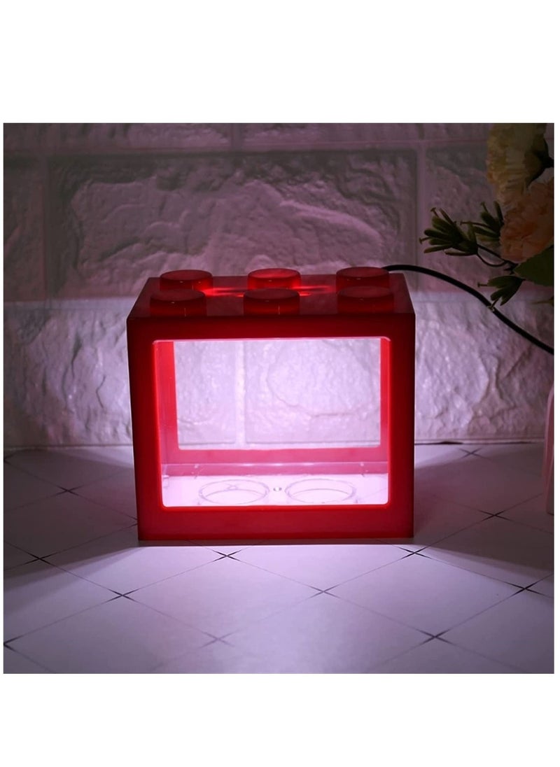 مجموعة مكعبات بناء صغيرة إبداعية بمنفذ USB بحجم 16 × 10.5 × 14 سم مع إضاءة LED للسلحفاة والزواحف والروبيان والطحالب والسرطان والحشرات باللون الأحمر