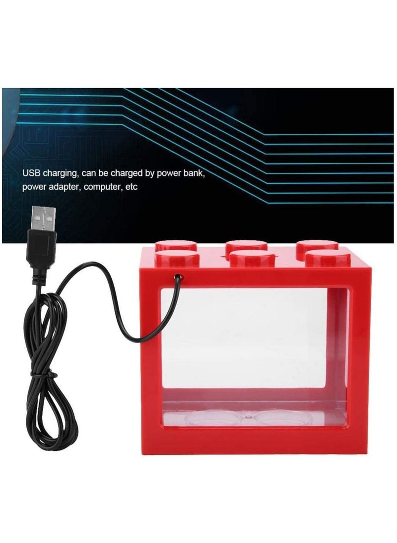 مجموعة مكعبات بناء صغيرة إبداعية بمنفذ USB بحجم 16 × 10.5 × 14 سم مع إضاءة LED للسلحفاة والزواحف والروبيان والطحالب والسرطان والحشرات باللون الأحمر