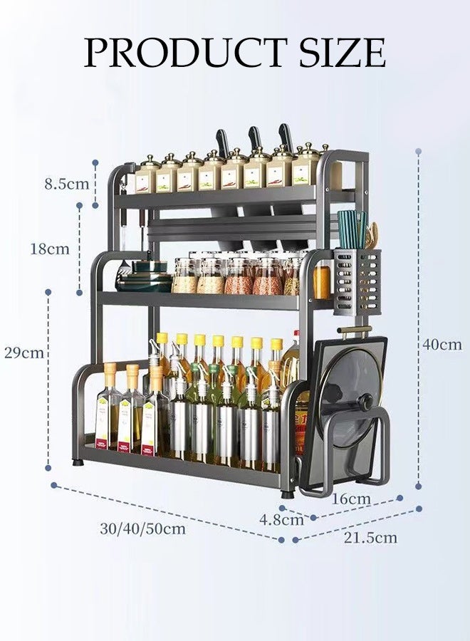 DUNISO 3 Tier Spice Racks Organiser Space-Saving Kitchen Shelf Organiser Freestanding Spices Shelf and Countertop Seasoning Rack Metal Counter Shelves with Holder and 4 Hooks ﻿ - Image 4