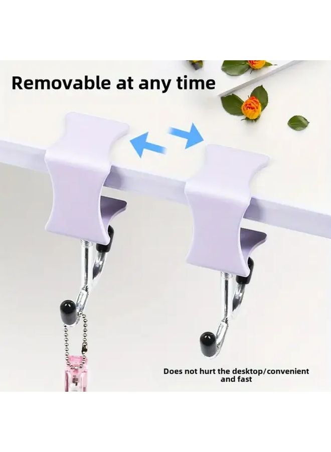 Purple No Drill Morandi Hook Organizer Under Desk Storage Rack For School Bags - Image 4