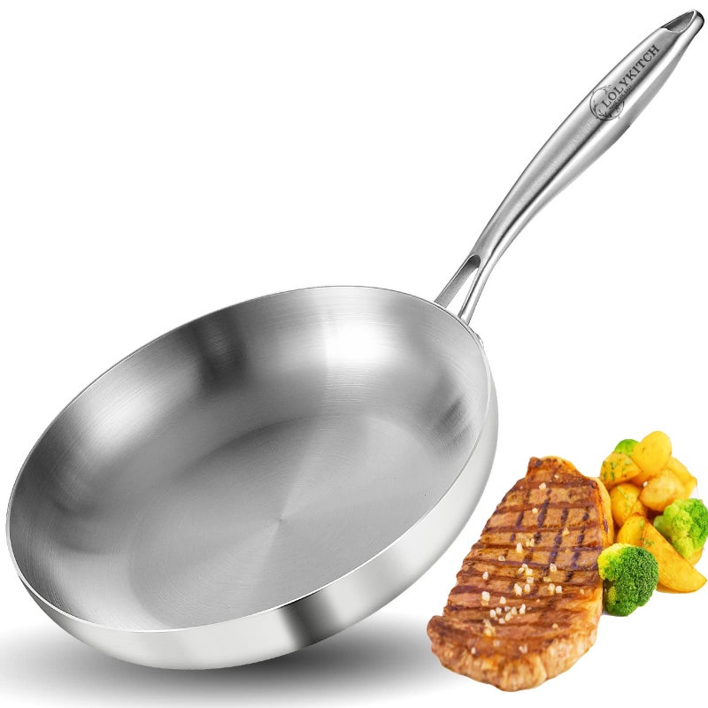 LOLYKITCH 11 Inch TriPly Stainless Steel Frying PanSkilletInduction Cooking PanDishwasher and Oven SafeDetachable Handle
