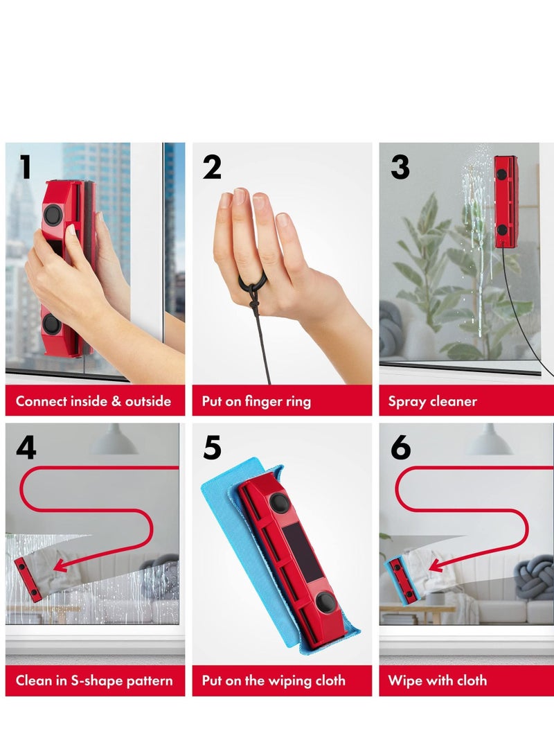 Y&D Double-Sided Window Cleaner, Professional Glass Wiper Magnetic Cleaning Tools, Fits 0.1"-0.3" / 0.25-0.76cm Single Glazed Thickness (Red) - Image 4