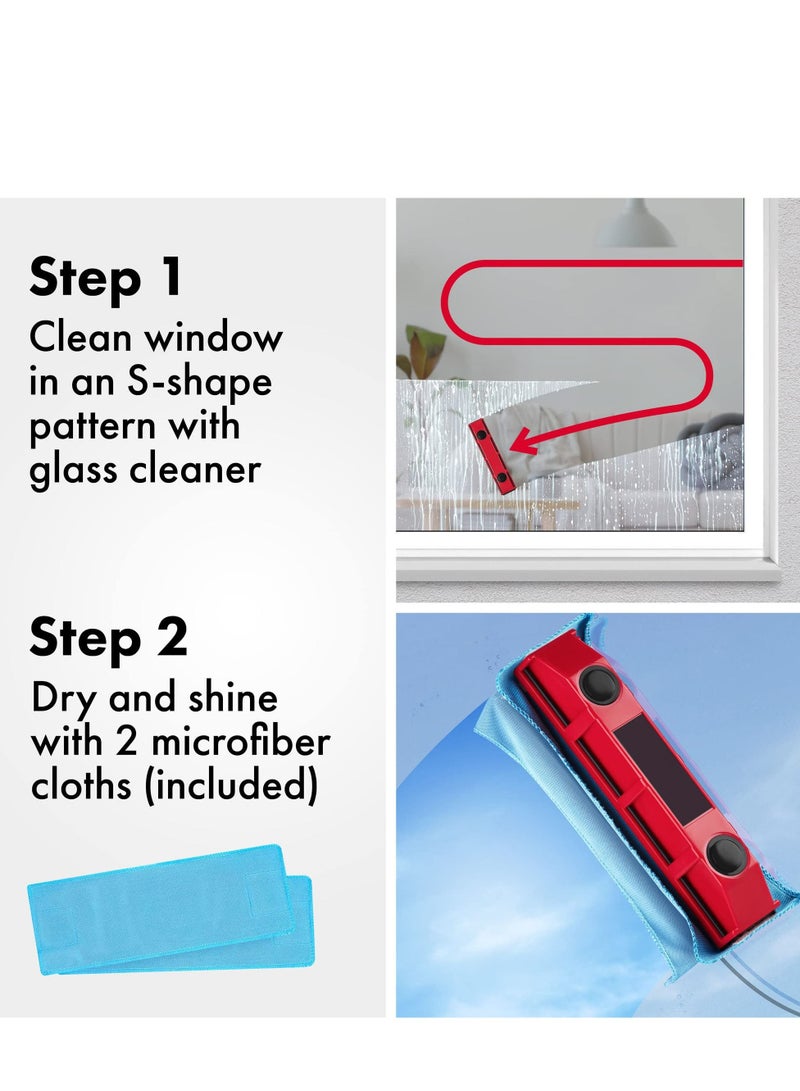 Y&D Double-Sided Window Cleaner, Professional Glass Wiper Magnetic Cleaning Tools, Fits 0.1"-0.3" / 0.25-0.76cm Single Glazed Thickness (Red) - Image 3