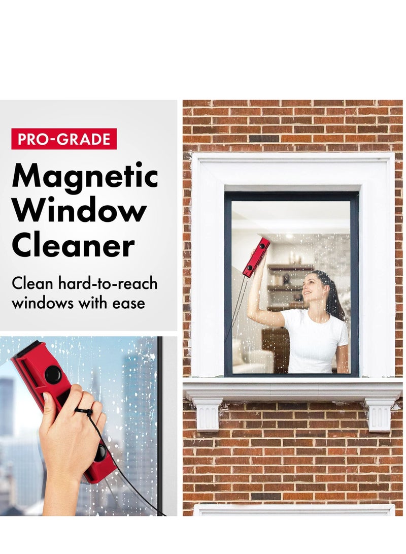 Y&D Double-Sided Window Cleaner, Professional Glass Wiper Magnetic Cleaning Tools, Fits 0.1"-0.3" / 0.25-0.76cm Single Glazed Thickness (Red) - Image 2