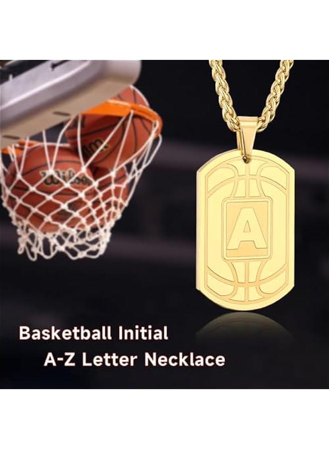 Basketball Initial Necklace for Men Boys Teen Kids Dog Tag Stainless Steel Sliver/Black/Gold Letter Pendant Sport Basketball Athletes Jewelry Gifts  Gifts for Kids Boys Men Teens - Image 4
