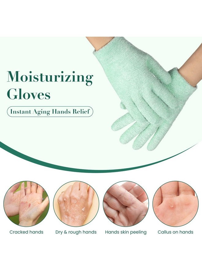 RONRONS 2 Pairs Cotton Gloves For Moisturizing Hands Overnight Bedtime Green Gloves Silicone Gel Moisturizing Hand Gloves For Dry Hands Women Men Sleep Moisturizer Gloves Spa Nighttime - Image 3